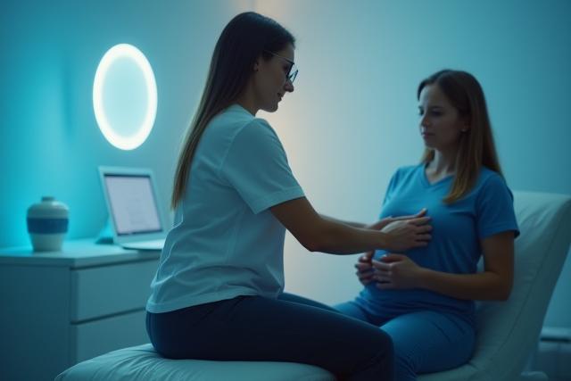 Fisioterapeuta realizando terapia manual en consultorio.